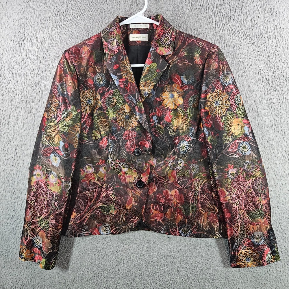 VTG Bernard Zins Paris Floral Brocade Blazer Jacket Made in France Womens Sz 10